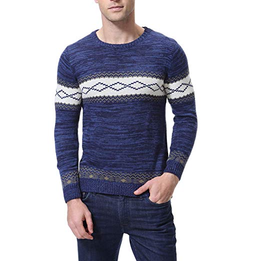 Zicac Men's Casual Slim Fit Long Sleeve Sweater Assorted Color Knitwear Argyle Design Knitwear (Navy - steebieqa