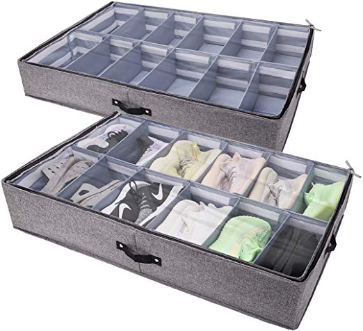 RUVINCE Shoe Organizer Shoe Storage Adjustable Dividers Fits Up to 24 Pairs Under Bed Storage Contai - steebieqa