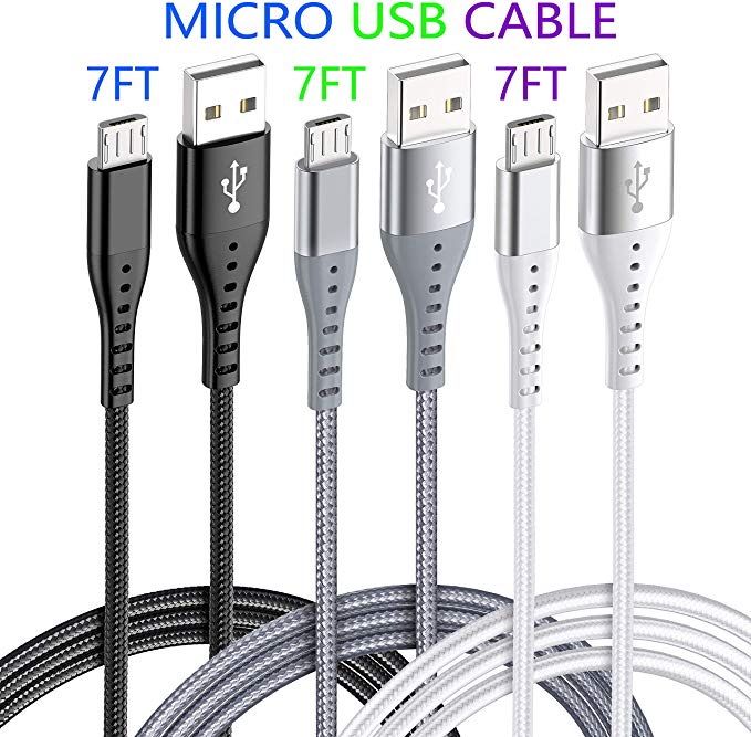 Android Charger Cable XnewCable High Speed Cell Phone Charger 7FT 3PACK Micro USB Cable Multi-Colors - steebieqa