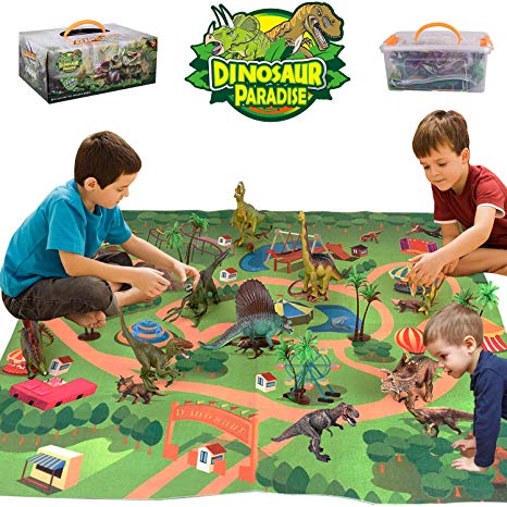 Alagoo Dinosaur Toys, Realistic Dinosaur Figures with Activity Play Mat & Trees, Educational Dinosau - steebieqa
