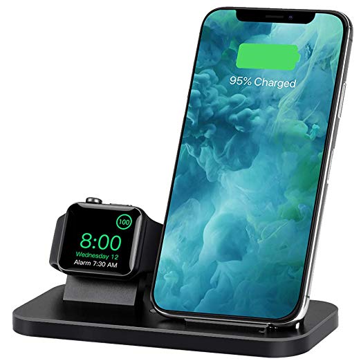 BNCHI 2 in 1 Aluminum Alloy Phone Wireless Charger Stand & Charging Station Compatible iWatch Holder - steebieqa