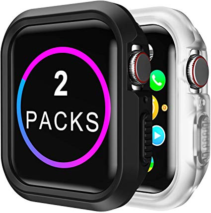 Compatible Apple Watch Case Series 4 Series 5 44mm [2 Packs] TPU Protective iwatch Case, Black & Tra - steebieqa