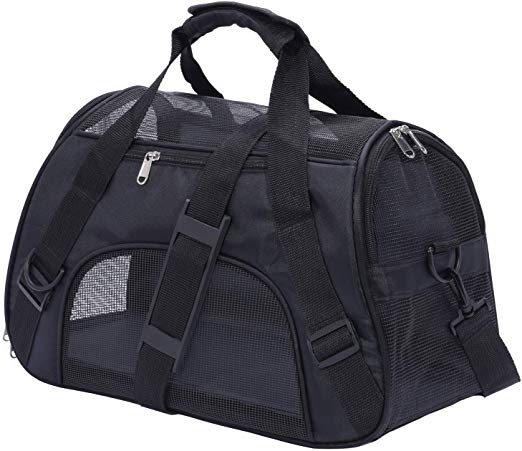 PPOGOO Pet Carriers for Small Cats and Dogs 17x7.5x11 Pet Travel Carrier Airline Approved Black - steebieqa