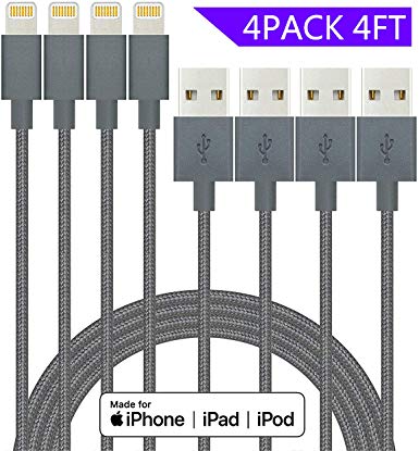 iPhone Lightning Cable Apple MFi Certified IDiSON 4Pack 4ft Braided Nylon Fast Charger Cable Compati - steebieqa