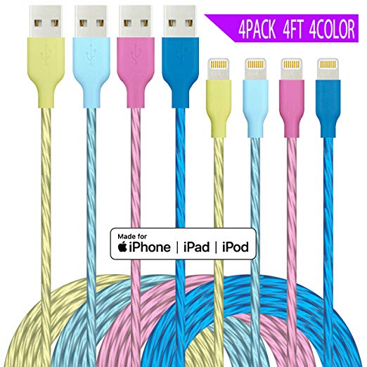 iPhone Charger Lightning Cable IDiSON 4Pack 4Color 4ft Apple MFi Certified Unbreakable Fast Charger - steebieqa