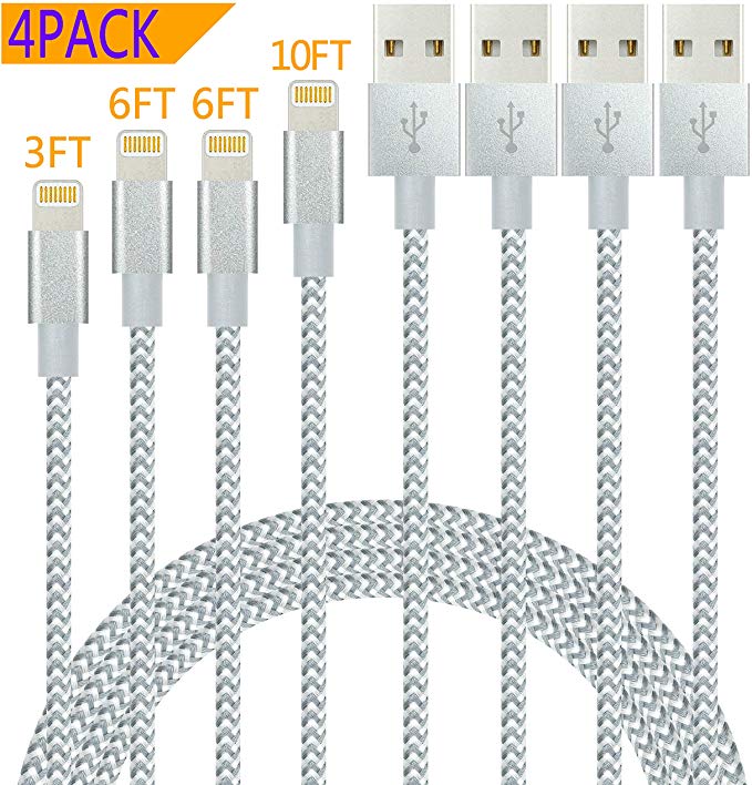 IDiSON 4Pack(10ft 6ft 6ft 3ft) iPhone Lightning Cable Apple MFi Certified Braided Nylon Fast Charger - steebieqa