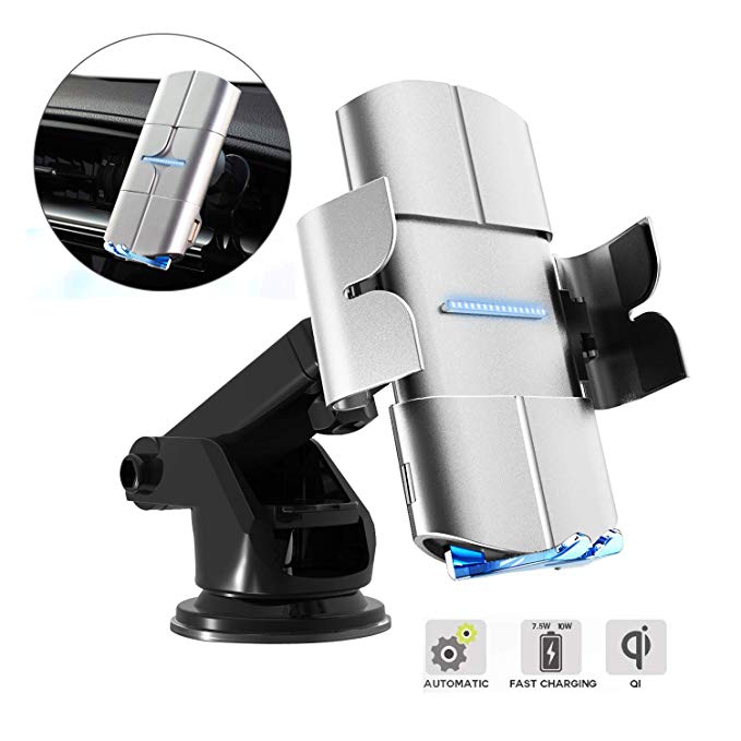 Ritastar Auto-Clamp Wireless Car Charger Mount,10w Qi Fast Charging,Windshield Tablet Air Vent Phone - steebieqa