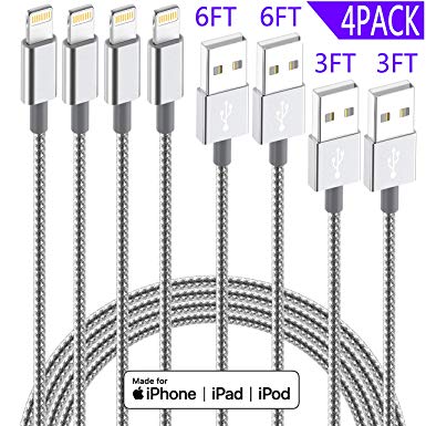 iPhone Charger Lightning Cable Apple MFi Certified IDiSON 4Pack(6ft 6ft 3ft 3ft) Braided Nylon Fast - steebieqa