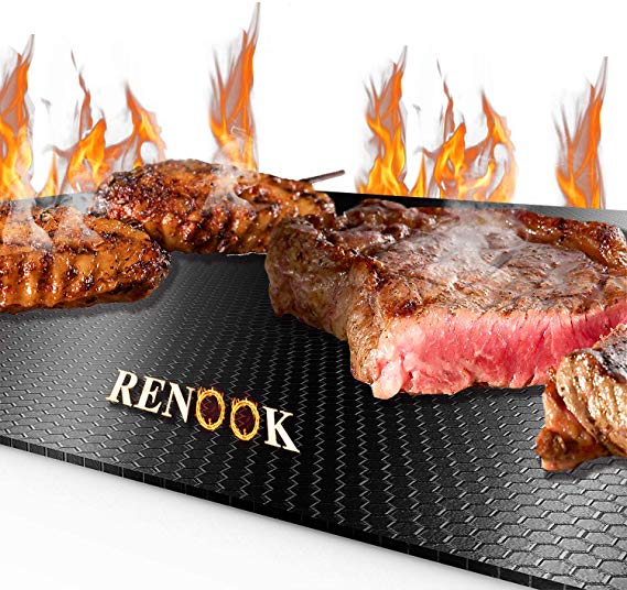 RENOOK Grill Mat, Heavy Duty 600 Degree Non Stick BBQ Mats, Easy To Clean & Reusable, Gas Charcoal E - steebieqa