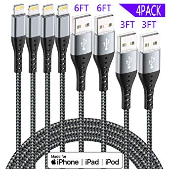 Lightning Cable iPhone Charger IDiSON 4Pack(6ft 6ft 3ft 3ft) Apple MFi Certified Braided Nylon Fast - steebieqa