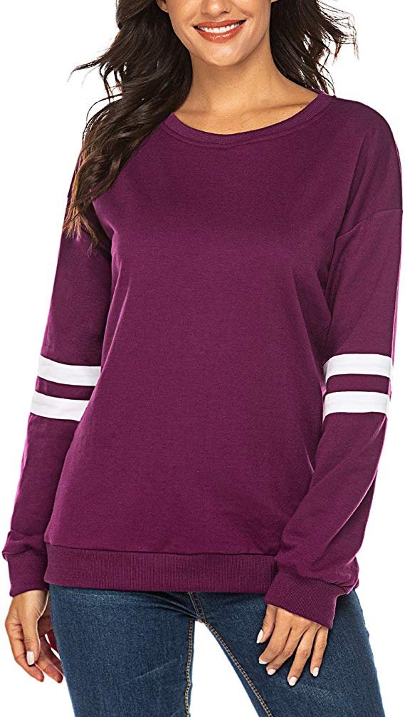Womens Casual Long Sleeve Winter Sport Loose Fit Fleece Shirts Pullover Tops (S, Purple) - steebieqa