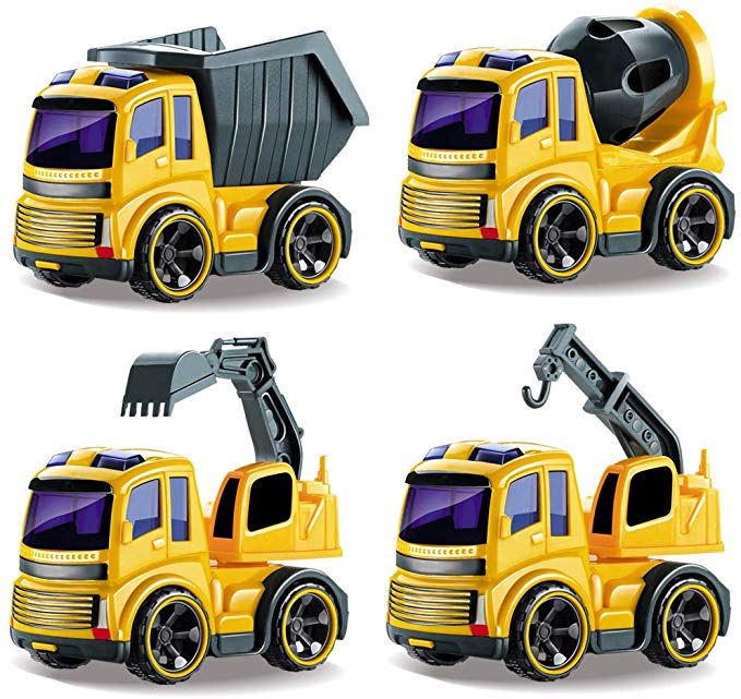 BeebeeRun Friction Powered Trucks Push and Go Construction Vehicles Car Toys Tractor,Bulldozer,Cemen - steebieqa