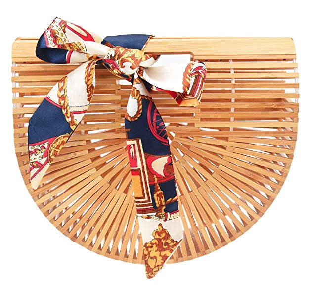 Women's Tote Bamboo Bag from Covelin, Handmade Top Handle Handbag for Summer Sea (J-HB080-Small) - steebieqa