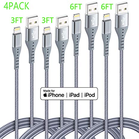 Lightning Cable iPhone Charger XnewCable 4Pack(6ft 6ft 3ft 3ft) Apple MFi Certified Nylon Braided Lo - steebieqa