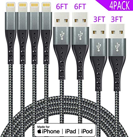 Lightning Cable iPhone Charger IDiSON 4Pack(6ft 6ft 3ft 3ft) Apple MFi Certified Braided Nylon Fast - steebieqa