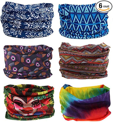 SmilerSmile 6pcs Assorted Seamless Outdoor Sport Bandanna Headwrap Scarf Wrap, 12 in 1 High Elastic - steebieqa