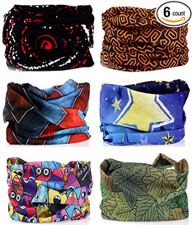 SmilerSmile 6pcs Assorted Seamless Outdoor Sport Bandanna Headwrap Scarf Wrap, 12 in 1 High Elastic - steebieqa