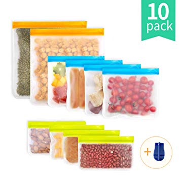 Reusable Storage Bags - 10 Pack BPA FREE Freezer Bags(2 Reusable Gallon Bags + 4 Leakproof Reusable - steebieqa